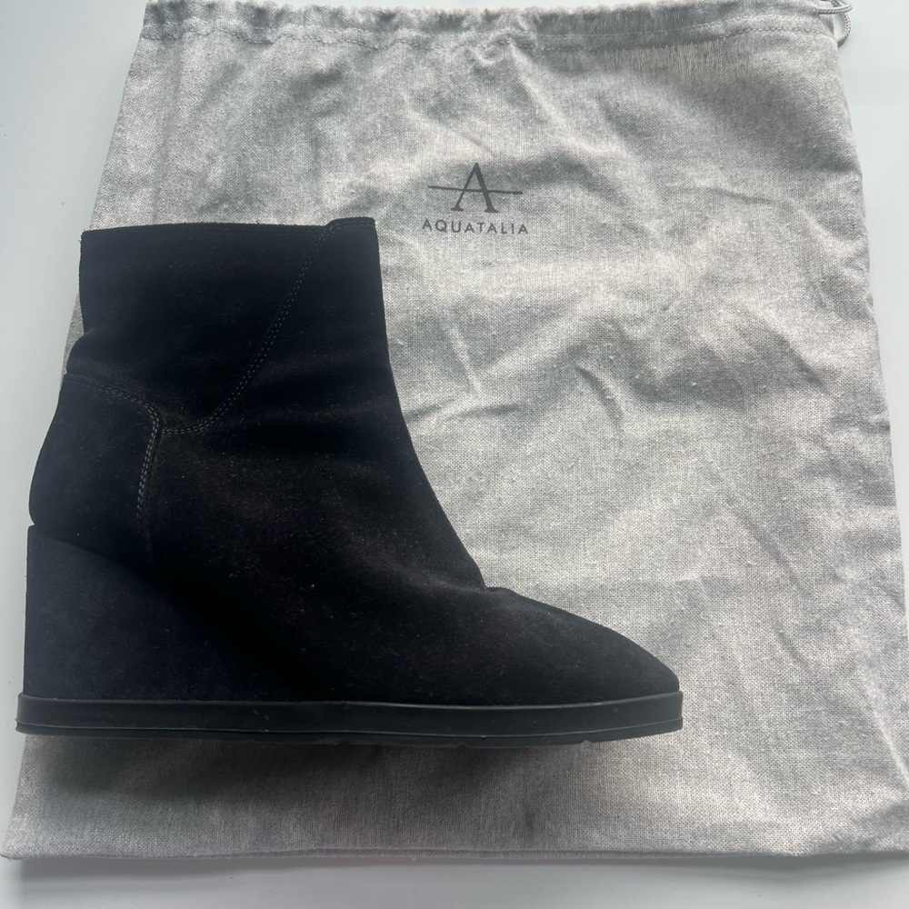 Navy blue Suede Wedge Ankle Boots - Women's - Picture 4 of 6